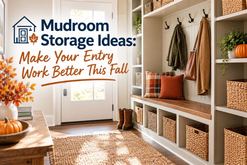 Mudroom storage ideas with hooks and enclosed cabinets